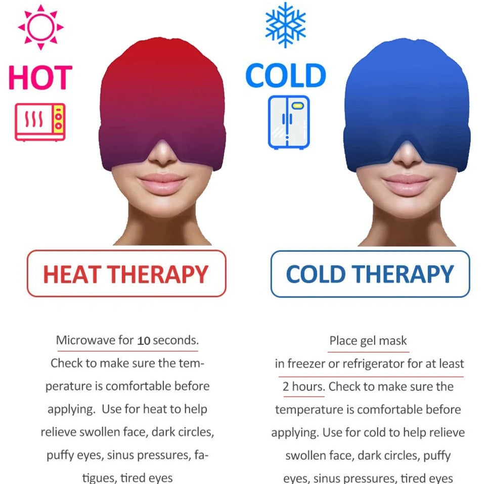 Migraine Relief Hathead Massager Gel Hot Cold Therapy Headache Migraine Relief Cap for Chemo,Sinus,Neck Wearable Therapy Wrap